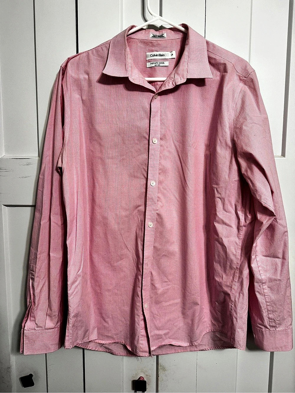 Calvin Klein Infinite Cool Gingham Button Down in Pink & White Large